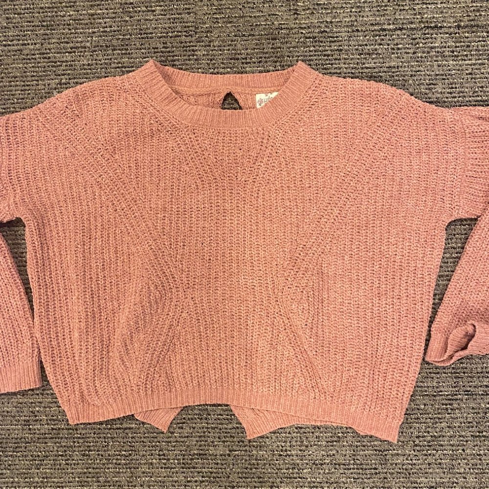 Hippie Rose Pink Chenille Pullover Sweater Top Open Back Detail